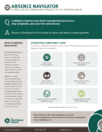 marketing flyer for absence navigator plus product from the partners group